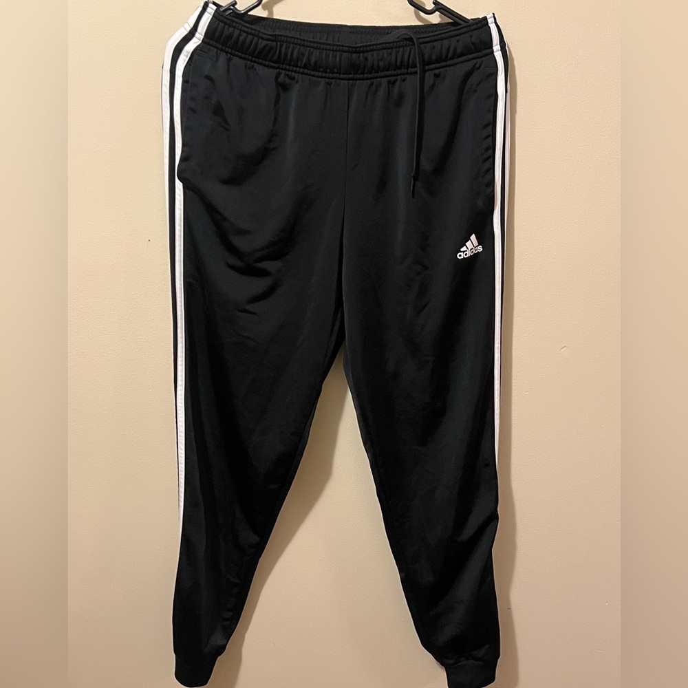 Adidas Black Joggers with White Stripes